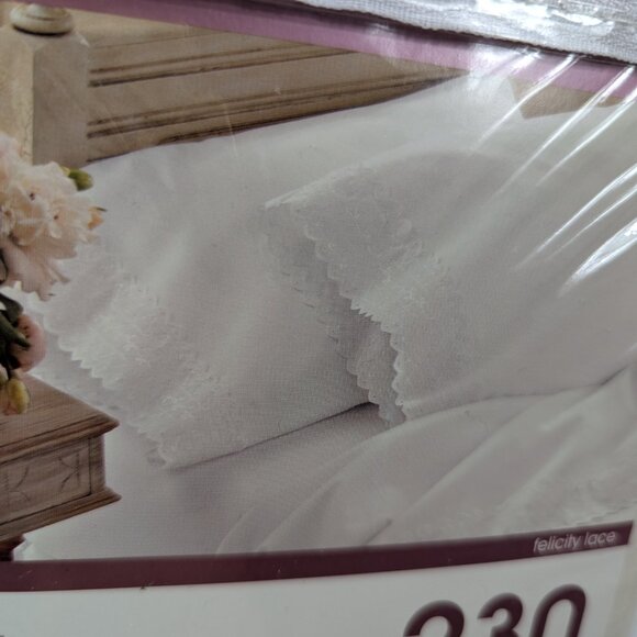 JC Penny Felecity Embroidered Lace Trim King Pillowcases in Ivory - Set of 2 - Picture 8 of 9